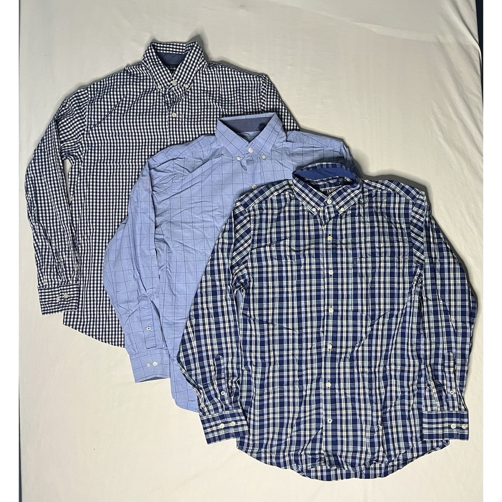Izod Oxford Dress Shirts Men's Size Medium Plaid Long Sleeve Button Up Lot X3